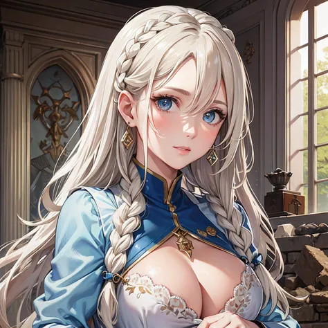 ​masterpiece、top-quality、hight resolution、High-quality images、8K、１maidennurse、detaileds、the detail、Detailed eye depiction、skin gloss、shinny hair、platinum-blonde、Long braided hair、Soft hair、anastasia、portlate、ruins、Excavated items、Archeologist、Ancient chara...