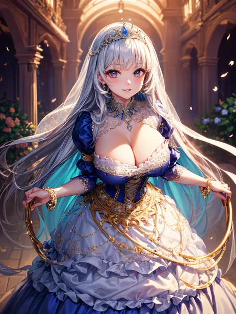 (masterpiece, best quality,extremely detailed,moe anime art style:1.2),1girl, (solo), cute, kawaii,digital art,((1 bling-bling anime princess wearing beautiful embroidery and jeweled gorgeous princess ballgown with voluminous full length hoop skirt)),((cri...