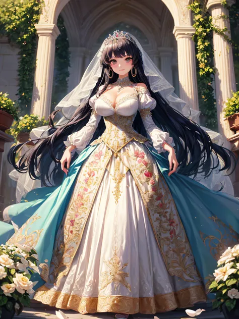 (masterpiece, best quality,extremely detailed,moe anime art style:1.2),1girl, (solo), cute, kawaii,digital art,((1 bling-bling anime princess wearing beautiful embroidery and jeweled gorgeous princess ballgown with voluminous full length hoop skirt)),((cri...