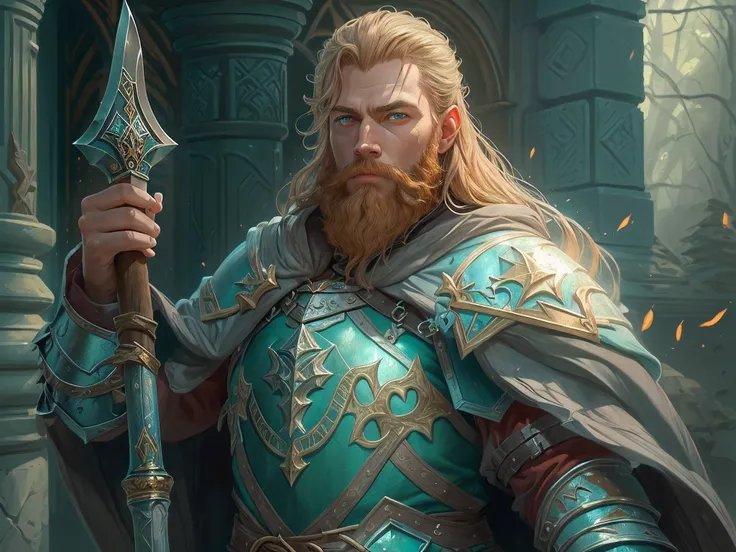 a picture of dwarf paladin of the crown protecting the palace, 1male dwarf, holy knight, protector of the crown, full body (best details, Masterpiece, best quality :1.5), blond hair, long hair, blond beard, full body (best details, Masterpiece, best qualit...