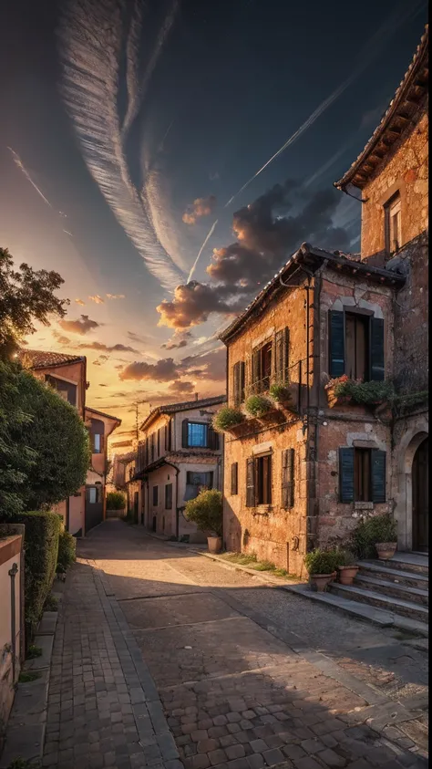 highres, imagination, (realistic), clear skies, composition, sunset, (hdr:1.5), outdoors, intricate details, house Italian