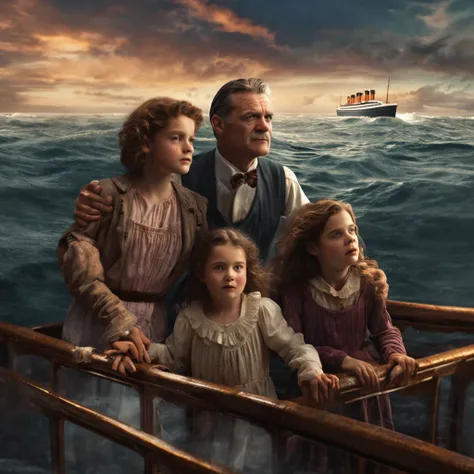 Father and his three daughters on the sinking titanic