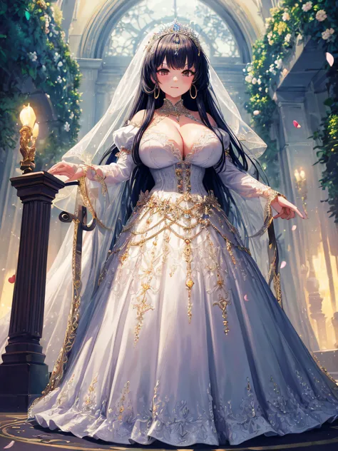 (masterpiece, best quality,extremely detailed,moe anime art style:1.2),1girl, (solo), cute, kawaii,digital art,((1 bling-bling anime princess wearing beautiful embroidery and jeweled gorgeous princess ballgown with voluminous full length hoop skirt)),((cri...