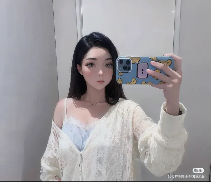 woman taking a selfie in a mirror with a cell phone, 8k selfie photograph, 22-year-old girl,  young and cute girl, , gorgeous chinese models, Weibo