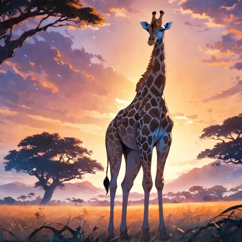 "(majestic giraffe standing tall in a sunlit savannah:1.3)"