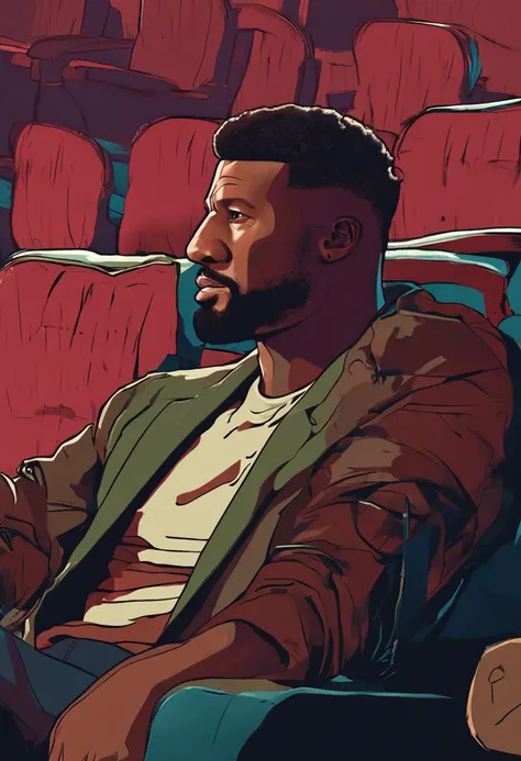 make a men like DWAYNE JHONSON sitting in a chair and looks poor and sad, hd, 16:9