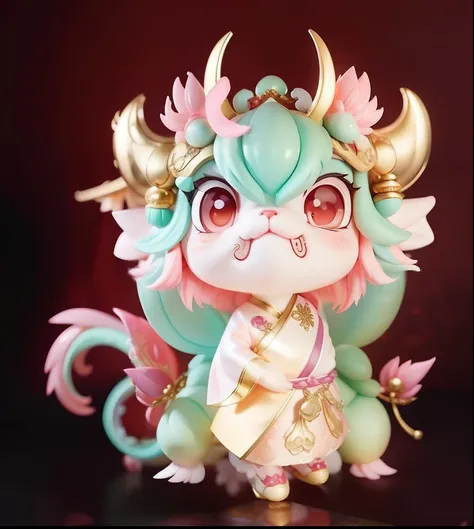 A cute Chinese dragon holds a scroll, Light pink and light gold style, Animation gifscranberry coregongbi,Fairy Star Art Group(Xingxing),Mailbox--NIJ5--Style original，3Drenderingof，OC rendering，Bubble Mart，a blind box toy