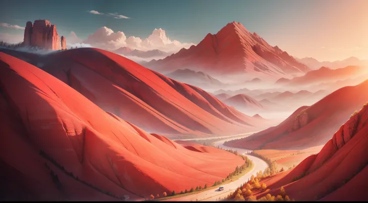 red colour，mont，Mountains after mountains，Danxia，lineworks，Delicate texture，Picture texture，Advancedsense，k hd，Artistically