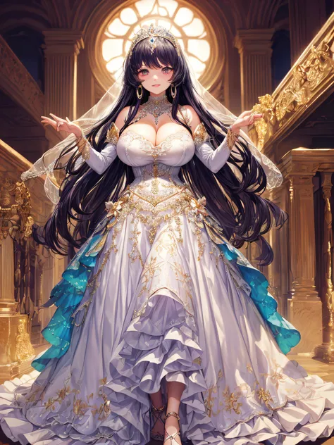 (masterpiece, best quality,extremely detailed,moe anime art style:1.2),1girl, (solo), cute, kawaii,digital art,((1 bling-bling anime princess wearing beautiful embroidery and jeweled gorgeous princess ballgown with voluminous full length hoop skirt)),((cri...