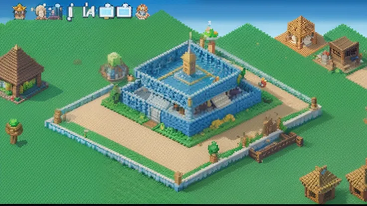 鸟山明风格，Flat pixel games《dragon quest》，Game scene design，（a paradise：1.4），16-bit pixels