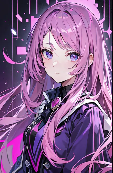 long hair, one side roof, pink dark hair, purple light eyes, cold girl, cool girl, bad girl, high school girl, royal, portrait, aristocratic clothes, arrogant girl