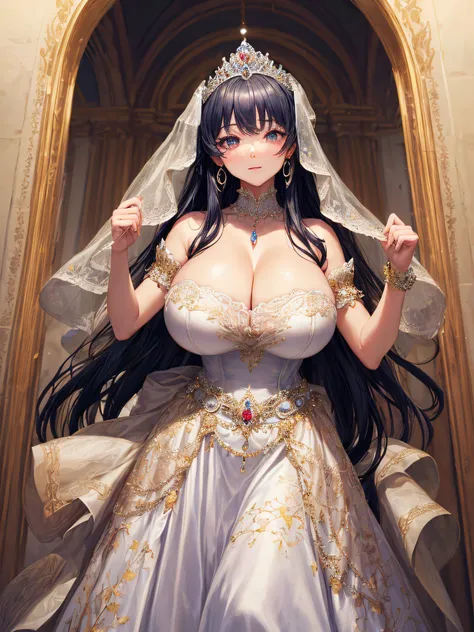 (masterpiece, best quality,extremely detailed,moe anime art style:1.2),1girl, (solo), cute, kawaii,digital art,((1 bling-bling anime princess wearing beautiful embroidery and jeweled gorgeous princess ballgown with voluminous full length hoop skirt)),((cri...