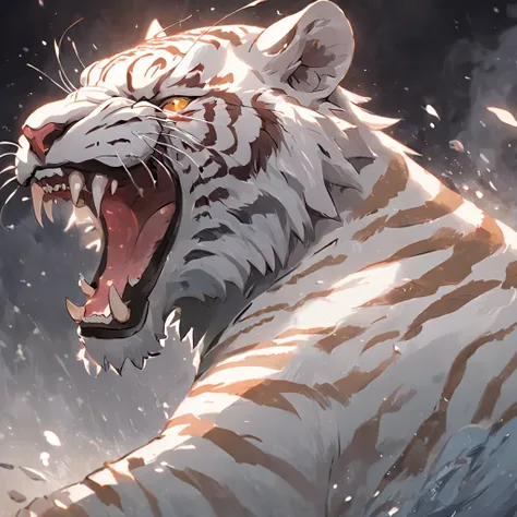 the white tiger，Mountain and Sea Sutra，mythological beasts，Handsome，Dont have characters，Tiger roar，Open your mouth and make a cry