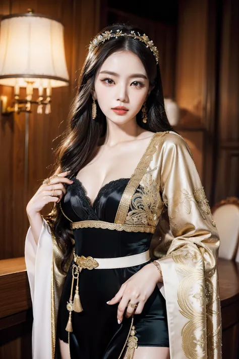 (8k，A high resolution，Very detailed faces，Detail and talent，full bodyesbian，动态照明，photography of)((Intricate and detailed details of clothing))Appearance makeup：
- Skin as white as snow。
- Red lips and white teeth，The slender lips have a hint of a smile。
- ...