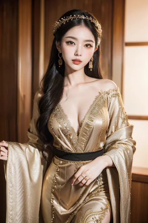 (8k，A high resolution，Very detailed faces，Detail and talent，full bodyesbian，动态照明，photography of)((Intricate and detailed details of clothing))Appearance makeup：
- Skin as white as snow。
- Red lips and white teeth，The slender lips have a hint of a smile。
- ...