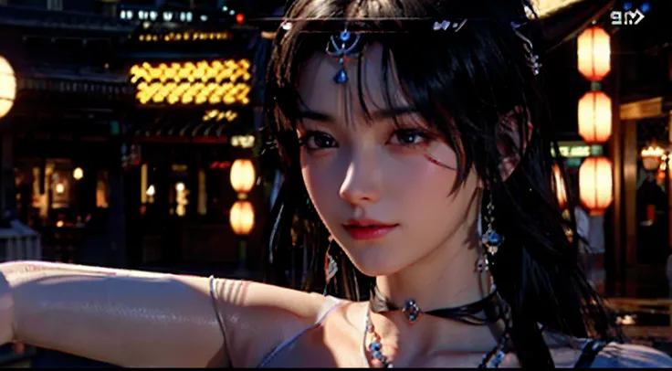 Arafard image of a woman with long black hair and a necklace, video game screenshot>, 8 k character details, Game CG, in game, inspired by Li Mei-shu, beautiful screenshot, game screenshot, queen of the sea mu yanling, 8K highly detailed face, Chiba Yuda, ...