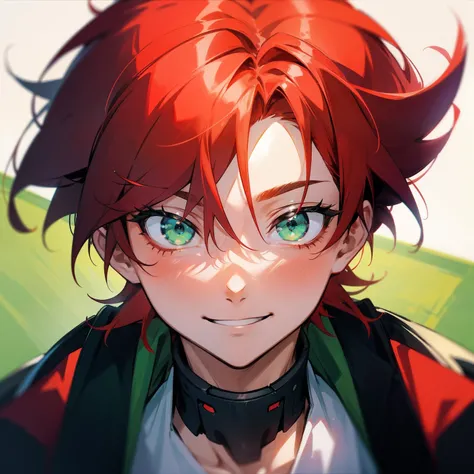 Red-haired and green-eyed boy，The smile is bright