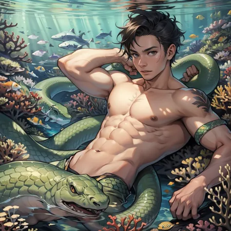 A boy at the bottom of the sea，Raised sexy，serpent