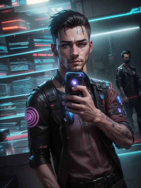 Change baground cyberpunk handsome boy. Realistic face. 8k ultra realistic