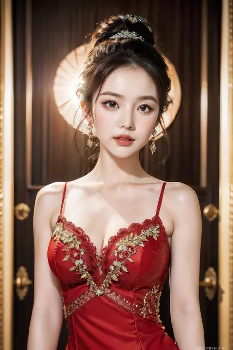 ((8k，A high resolution，Very detailed faces，Intricate details throughout the body，动态照明，photography of，poster for))
being in the grassland，A charming woman wears a gorgeous red dress。This dress is superbly cut，It reveals an elegant and noble temperament。Its ...