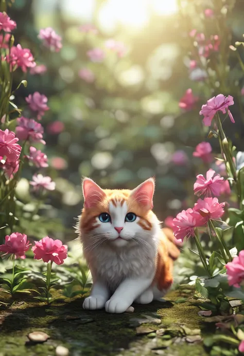 There is a cow cat sitting on the groun came out of it, anime cat, anime visual of a cute cat, Cute detailed digital art, realistic anime cat, Anime art wallpaper 4k, Anime art wallpaper 4 K, Anime art wallpaper 8 K, style of anime4 K, 4K anime wallpaper, ...