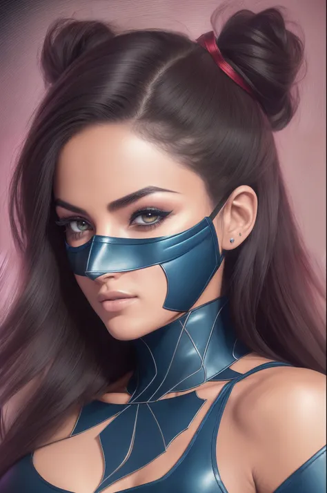 Make a woman heroine with a mask, (com mascara como a kitana de mortal combat), fundo antigo, elegante, deslumbrante, (papel de parede), arte conceitual, detalhes intrincados, altamente detalhado, ((cinemactic)), Dramatic, (mais alta qualidade, Concedido, ...