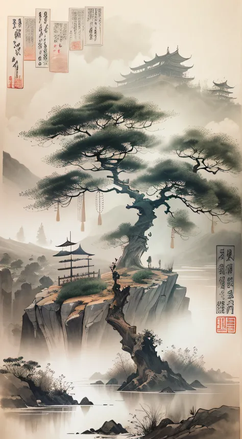 ink and watercolor painting，Draw on rice paper，Use thick, light inks to create shading variations and layers，Choose the right ink color，Such as deep black、Thick gray、Light coffee, etc，Express different situations and atmospheres，Control the gradient and tr...