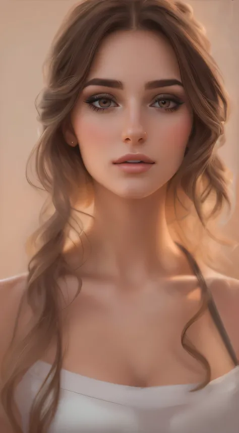 a close up of a woman with long hair and a skimpy white top, gorgeous, detailed beauty portrait, realistic beautiful face, beautiful, elegant, soft portrait, beautiful portrait image, beautiful realistic face, soft digital painting, detailed beautiful face...