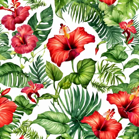 there is a red flower with green leaves on a black background, tropical flowers, tropical flower plants, hibiscus flowers, beautiful tropical flowers, blooming tropical flowers, tropical background, tropic plants and flowers, large exotic flowers, hibiscus...