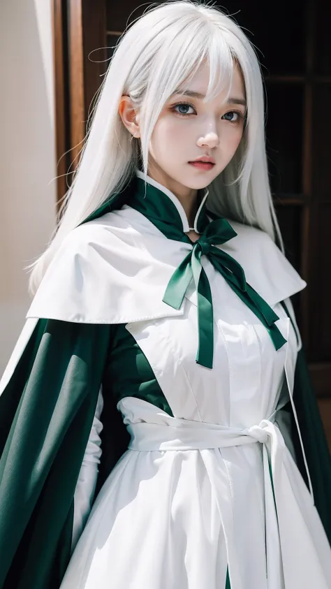 Nahida_Genshin,(White hair),cross-shaped pupils,default_dress,Green cape,