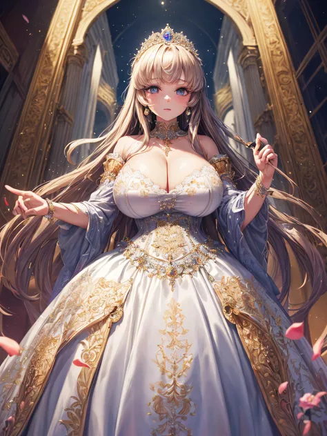 (masterpiece, best quality,extremely detailed,moe anime art style:1.2),1girl, (solo), cute, kawaii,digital art,((1 bling-bling anime princess wearing beautiful embroidery and jeweled gorgeous princess ballgown with voluminous full length hoop skirt)),((cri...