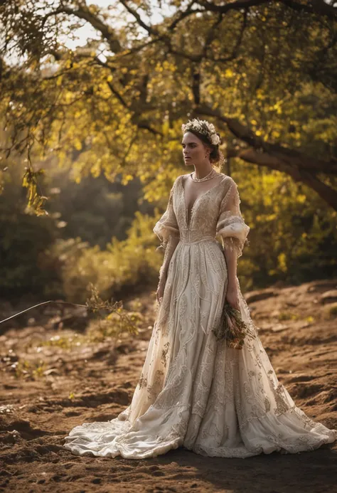 Tres novias europeas,With luxurious wedding dress design Pufy , sus vestidos manchados de manchas de barro  , are playing in a muddy puddle, Her mud-stained designer wedding dresses.