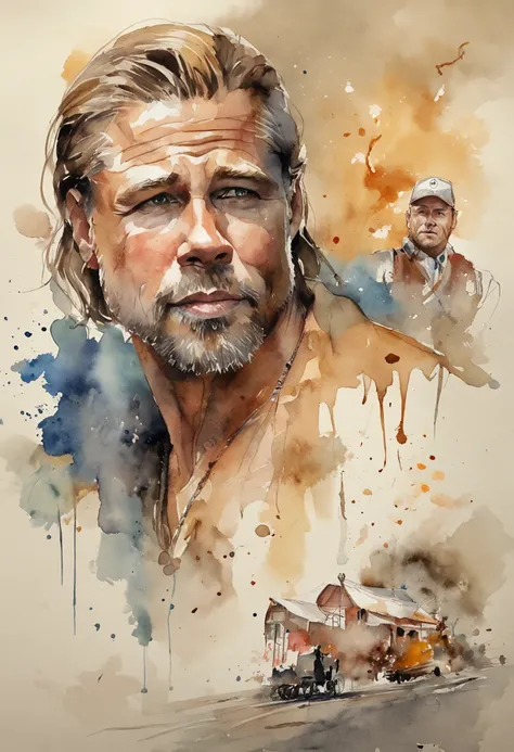 BRad Pitt, Foto retrato, Directed by: Drew Tucker, Directed by: Adam Marczyński, Directed by: Alexandre Kucharsky, Directed by: Gavin Nolan, Surrealismo 8K, Directed by: Jason Felix, Yuri Shwedoff e Tom Bagshaw, arte ilustrativa, Estilo Erik Johansson