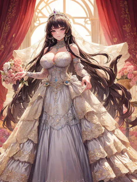 (masterpiece, best quality,extremely detailed,moe anime art style:1.2),1girl, (solo), cute, kawaii,digital art,((1 bling-bling anime princess wearing beautiful embroidery and jeweled gorgeous princess ballgown with voluminous full length hoop skirt)),((cri...