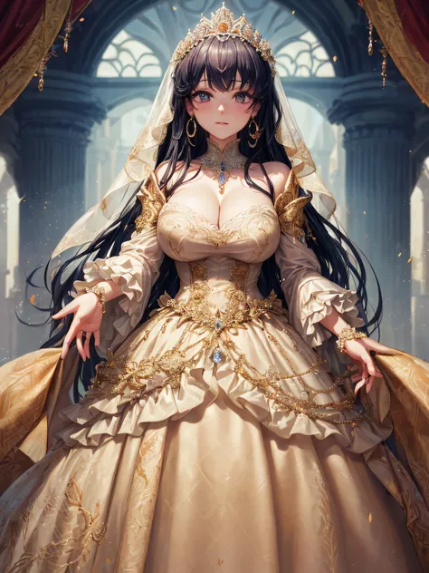 (masterpiece, best quality,extremely detailed,moe anime art style:1.2),1girl, (solo), cute, kawaii,digital art,((1 bling-bling anime princess wearing beautiful embroidery and jeweled gorgeous princess ballgown with voluminous full length hoop skirt)),((cri...