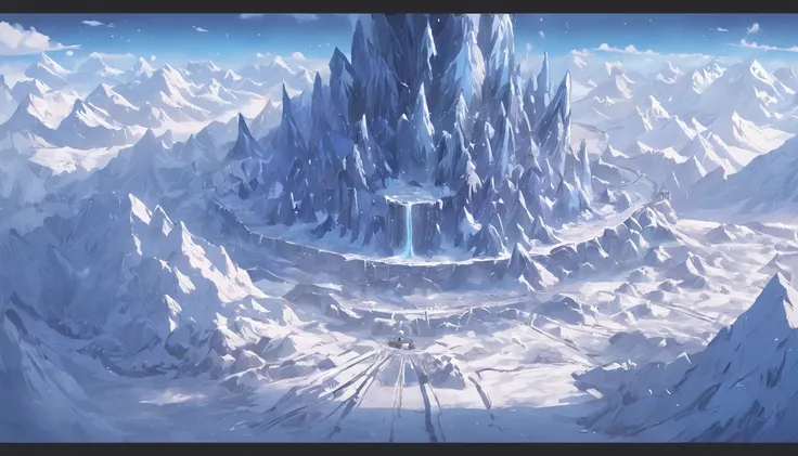 frozen continent，halo, game map, Hyrule, Ancient Fantasy Regional Map, Highly detailed map,Detailed Map, Height Map，world map、Isekai Map、Map of the Kingdom、Otherworldly Adventure、ice mountains、K HD、meticulous、Ground View、Spread up，pixel art, freljord, bliz...