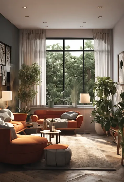 You are a famous interior designer，and was commissioned to create a 3D image of the modern large study. Create a harmonious environment with modern and minimalist furniture. Some houseplants are included，Make it look fresher.