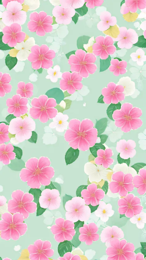 a watercolor floral pattern with pink flowers and green leaves, soft flowers, pastel floral background, delicate patterns, flowe...