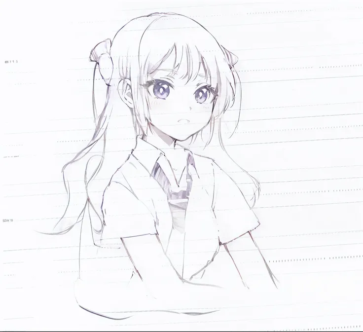 Draw a girl with long hair and tie, anime sketch, An anime girl, anime moe art style, up of young anime girl, in an anime style, Anime girl, an anime drawing, anime shading), Line sketch!!, as an anime character, (Anime girl), inspired by Yuki Ogura, flat ...