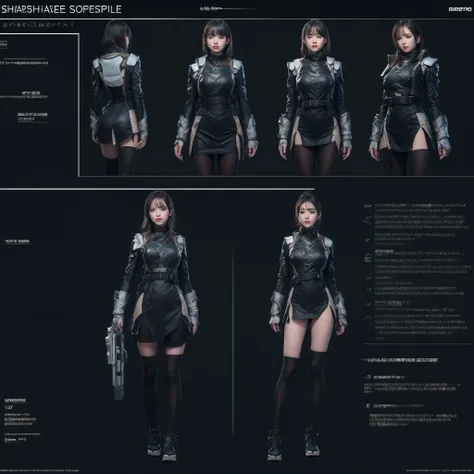 character chart, reference sheet, multiple views, move chart, award winning，character design，juesesheji，3D, A beautiful cyberpunk female image,battledress，hdr（HighDynamicRange）,Ray traching,NVIDIA RTX,Hyper-Resolution,Unreal 5,Subsurface scattering、PBR Tex...