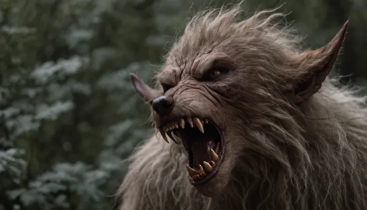 Absurd, very high resolution, super detailed, depicting a view from afar of (((a man turning into a werewolf))), ears and teeth and fur, (((show suffering from the transformation))), showing the effects of changing lighting soft, intimate moments, and feel...