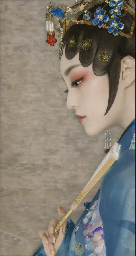 arafed woman in a blue kimono with a blue umbrella, chie yoshii, inspired by Uemura Shōen, ancient chinese beauties, by Chen Jiru, by Uemura Shōen, inspired by Yun Shouping, palace ， a girl in hanfu, portrait of a geisha, inspired by Emperor Huizong of Son...