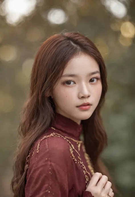 18-year-old Chinese teenager，Starry eyes，reddish brown hair，Close-up of the shot