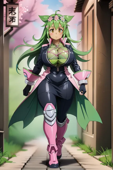 kanna blaster master, flora fauna, female,, huge chest, full clothed dress, walking, full body