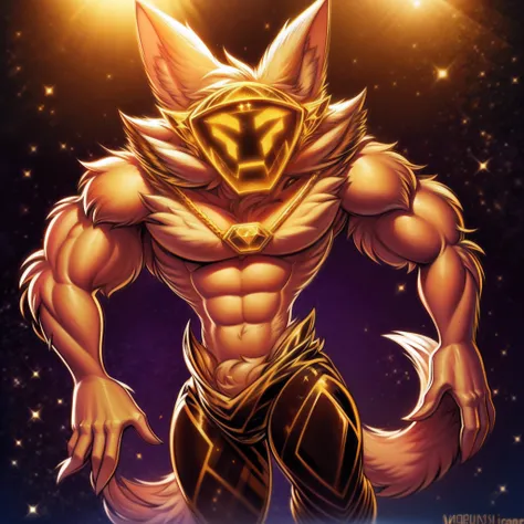 Fashion Big Hungry Wolf Gold Diamond Onyx Emerald Decoration Handsome Wolf Anthropomorphic Body Muscles Eight-Pack Abs Diamond Necklace Sparkling 8k Werewolf Face