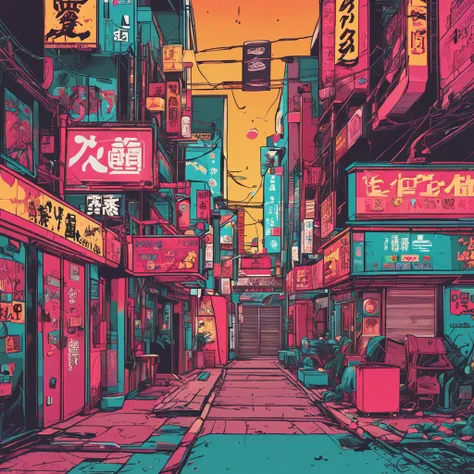 Posters inspired by the aesthetics of the 90s, including anime, arcade, Nostalgic and colorful colors,Kabukicho