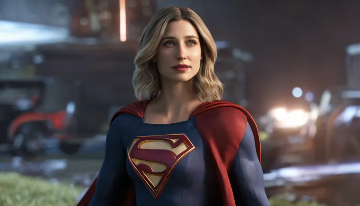 ((Emily Rudd vestindo fantasia de Supergirl:1.2), 8K ultra-detalhado, ray-traced)