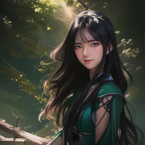 Anime girl with long black hair and blue eyes in a green dress, Artgerm and Atey Ghailan, by Yang J, author：ruanjia、stanely artgerm, artgerm portrait, Beautiful character painting, Stanley Ateg Liu, Art germ. anime illustration, Guviz-style artwork, art-st...