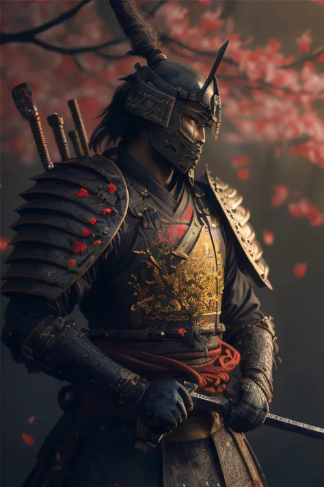 arafed samurai with a sword and a helmet on stands in front of a tree, samurai portrait, samurai warrior, as samurai, samurai, dressed in samurai armour, cyborg samurai, cyberpunk samurai, portrait of a cyberpunk samurai, epic samurai warrrior, japanese wa...