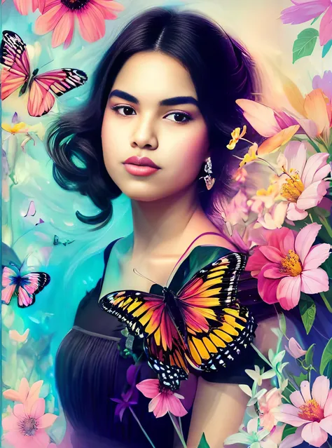 um close up de uma mulher com uma borboleta no cabelo, exquisite digital illustration, pintura digital bonita, bela arte digital, lindo arte digital, linda arte digital linda, lindo pintura digital, Beautiful digital illustration, in illustration style dig...